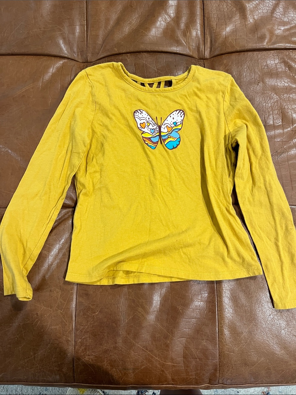 Old Navy Yellow Long-Sleeve Tee with Colorful Butterfly